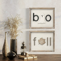Reversible Wood Cutout Fall and Boo Framed Sign