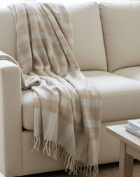 Brushed Cotton Checkered Throw with Fringes
