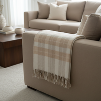 Brushed Cotton Checkered Throw with Fringes