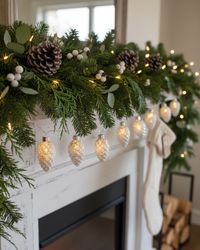 Mercury Glass Warm Glow LED Pinecone Garland White Frosted