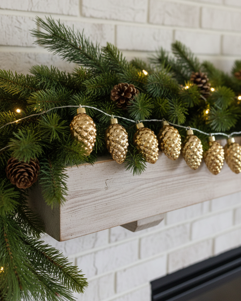 Mercury Glass Warm Glow LED Pinecone Garland Gold