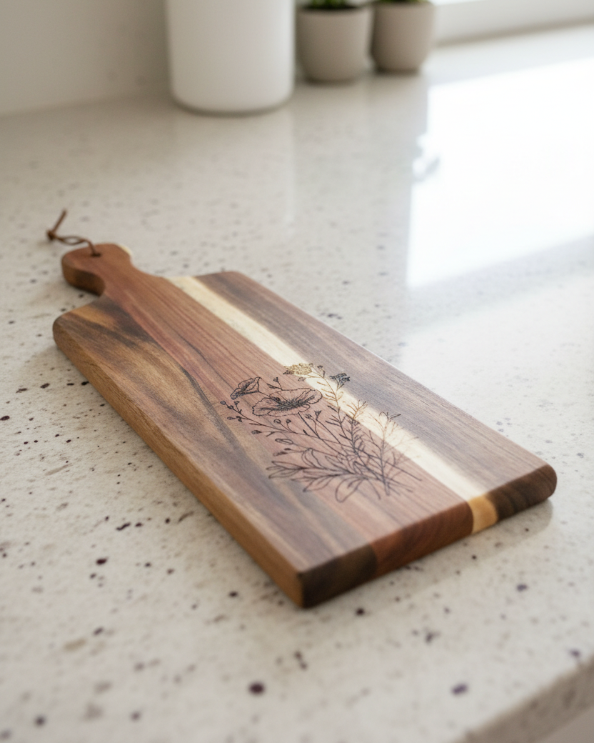 Wood Charcuterie Board Wildflower Narrow
