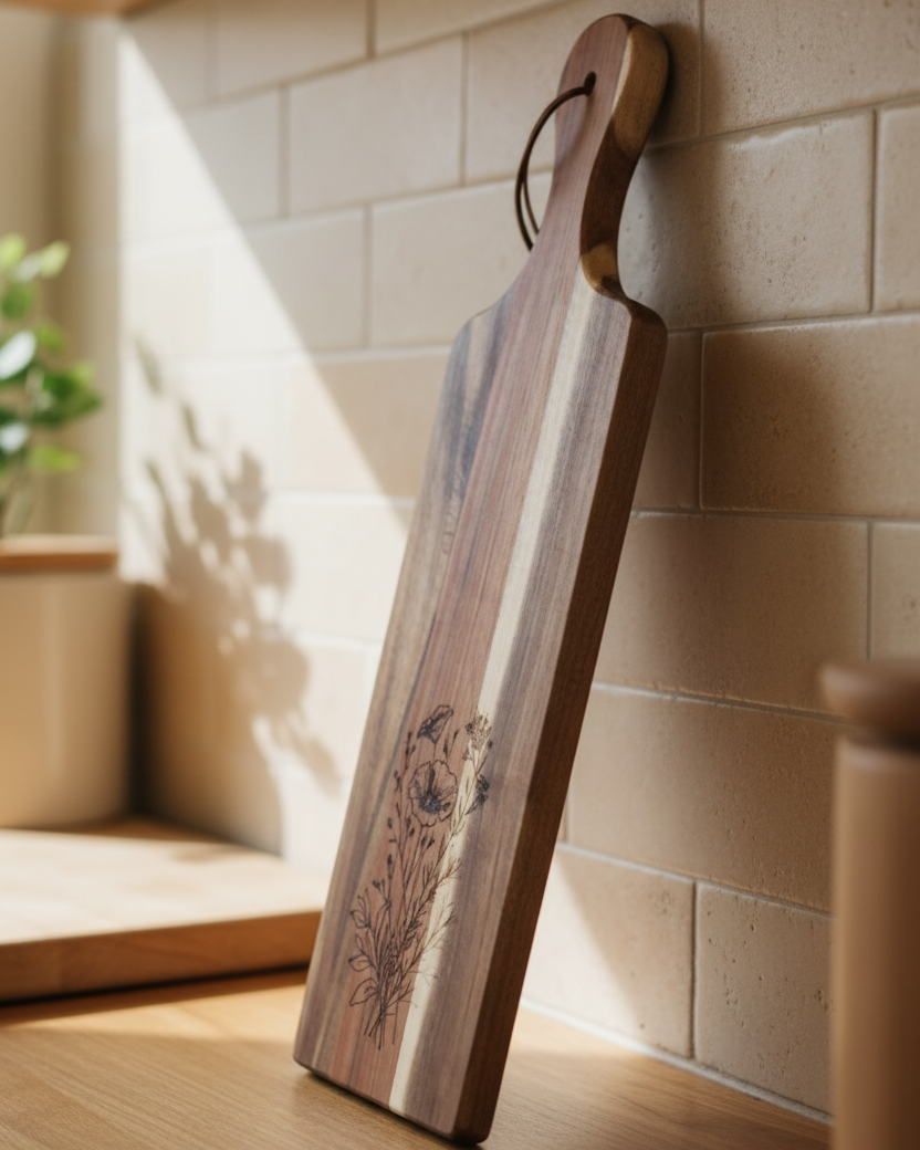Wood Charcuterie Board Wildflower Narrow