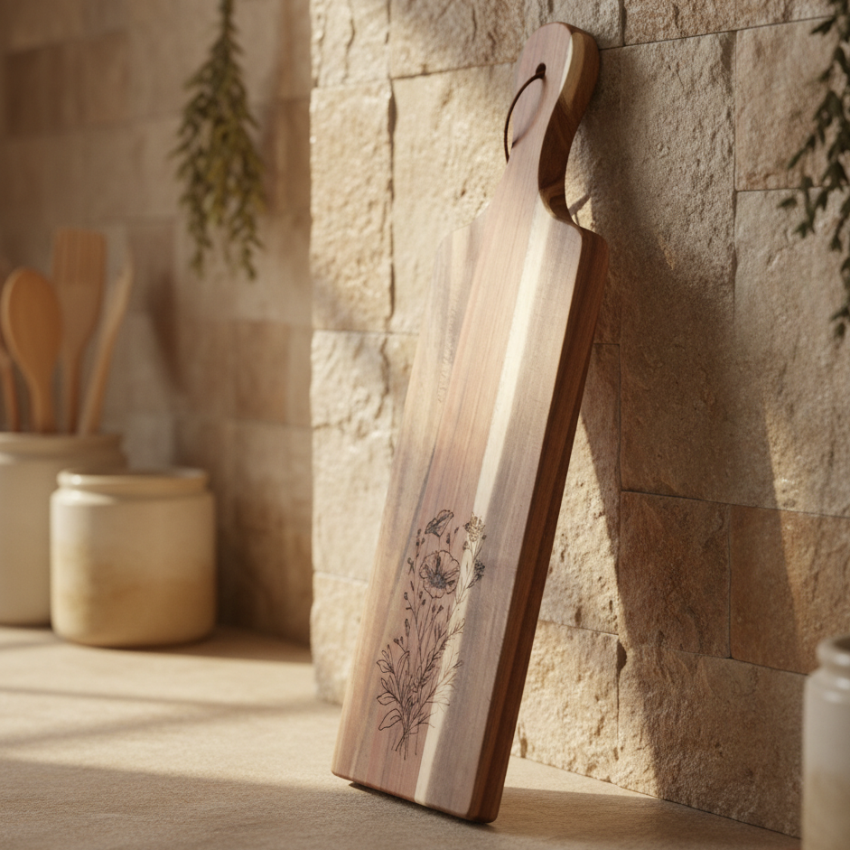 Wood Charcuterie Board Wildflower Narrow