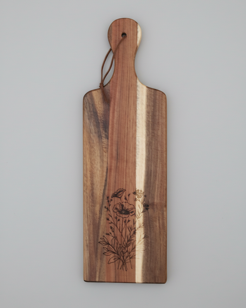Wood Charcuterie Board Wildflower Narrow