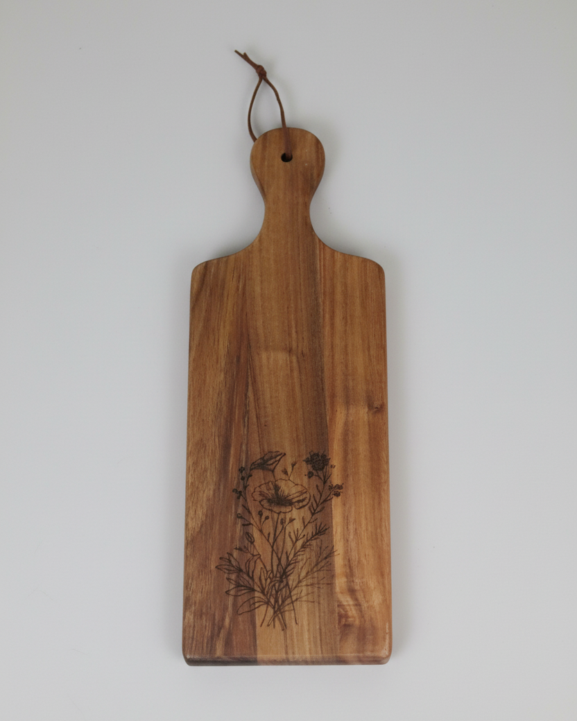 Wood Charcuterie Board Wildflower Narrow