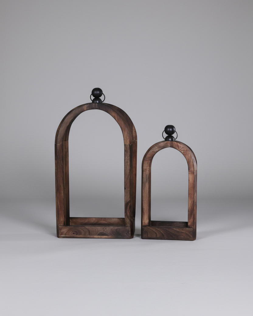 Dark Wood Narrow Rectangular Bottom Lantern