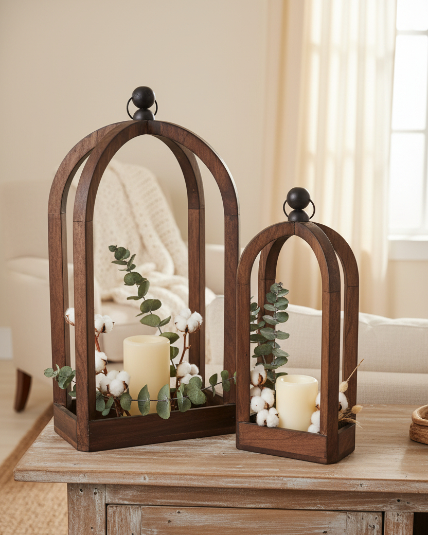 Dark Wood Narrow Rectangular Bottom Lantern
