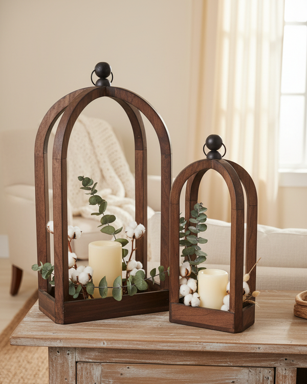 Dark Wood Narrow Rectangular Bottom Lantern