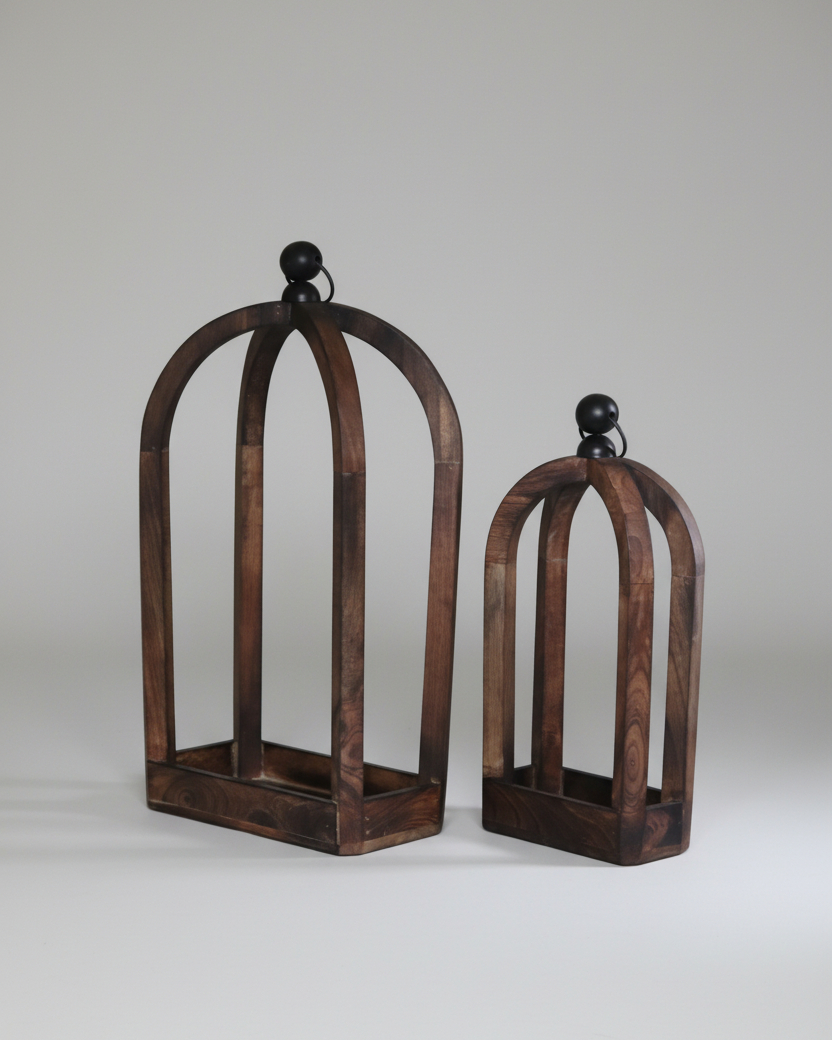 Dark Wood Narrow Rectangular Bottom Lantern