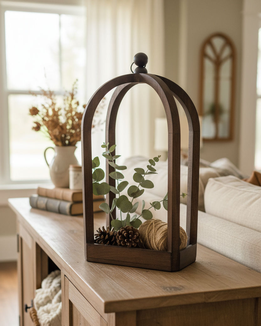 Dark Wood Narrow Rectangular Bottom Lantern