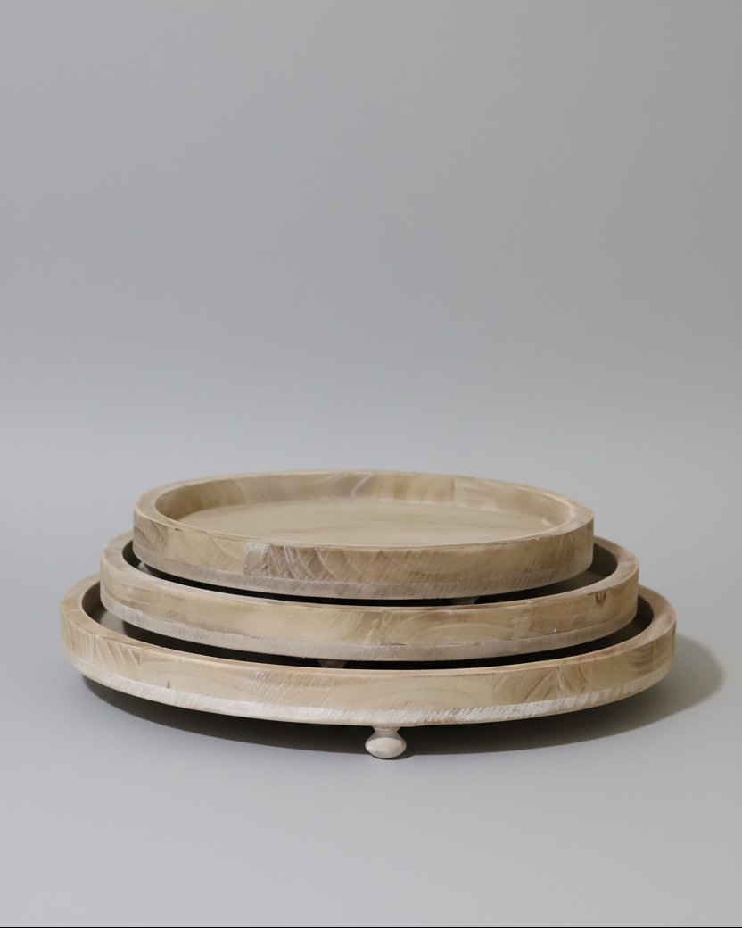 Natural Round Footed Wood Tray