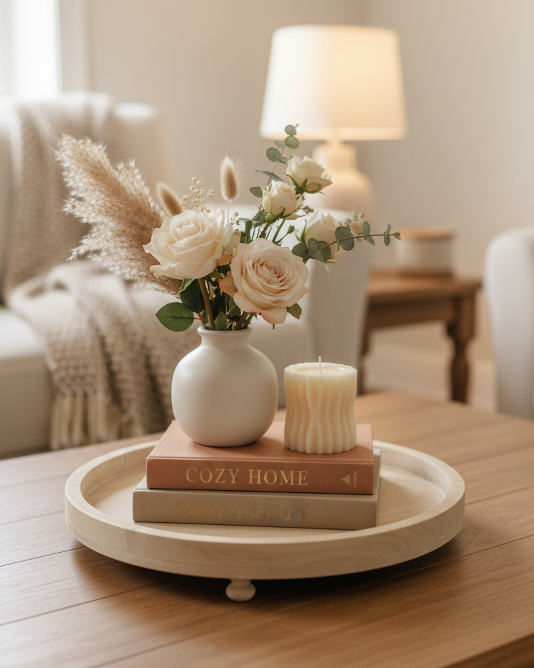 Natural Round Footed Wood Tray