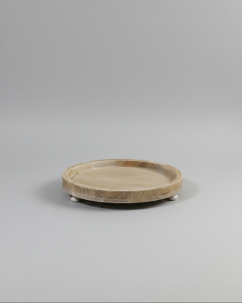 Natural Round Footed Wood Tray