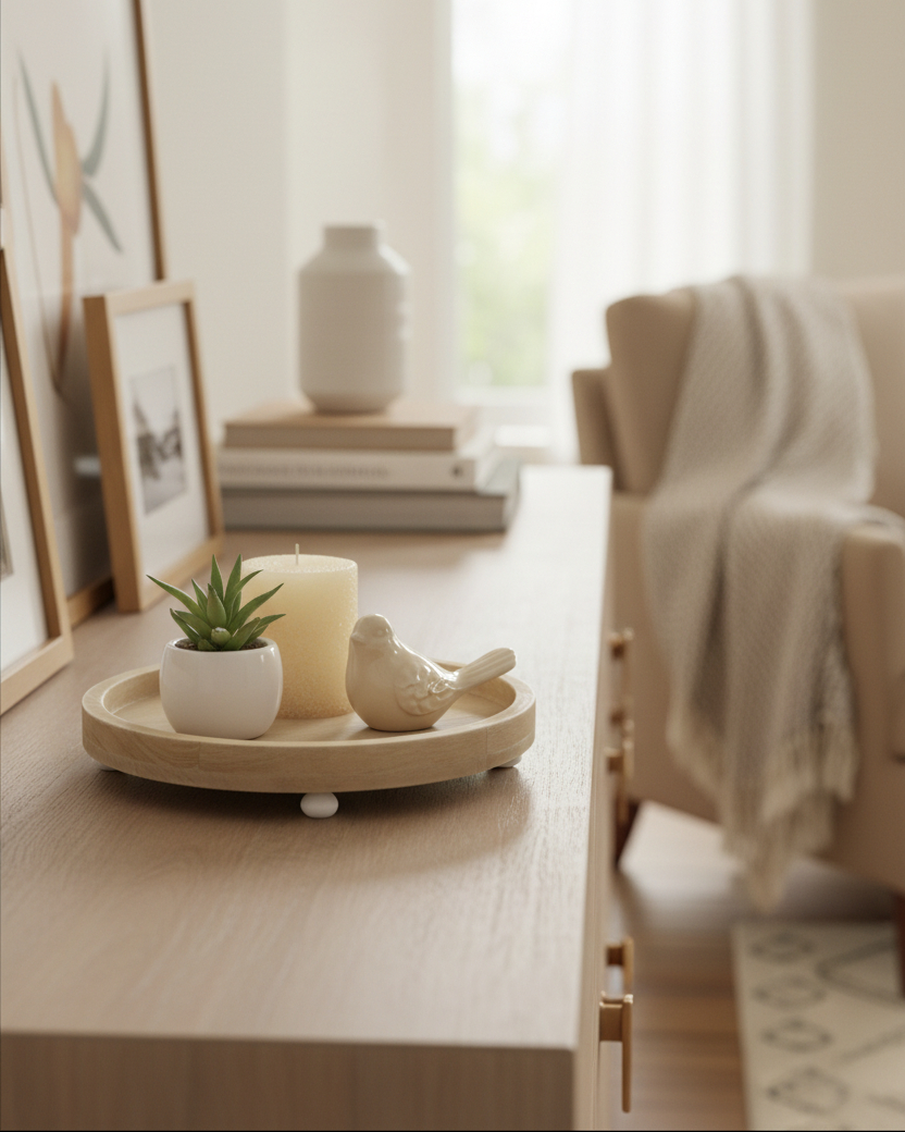 Natural Round Footed Wood Tray