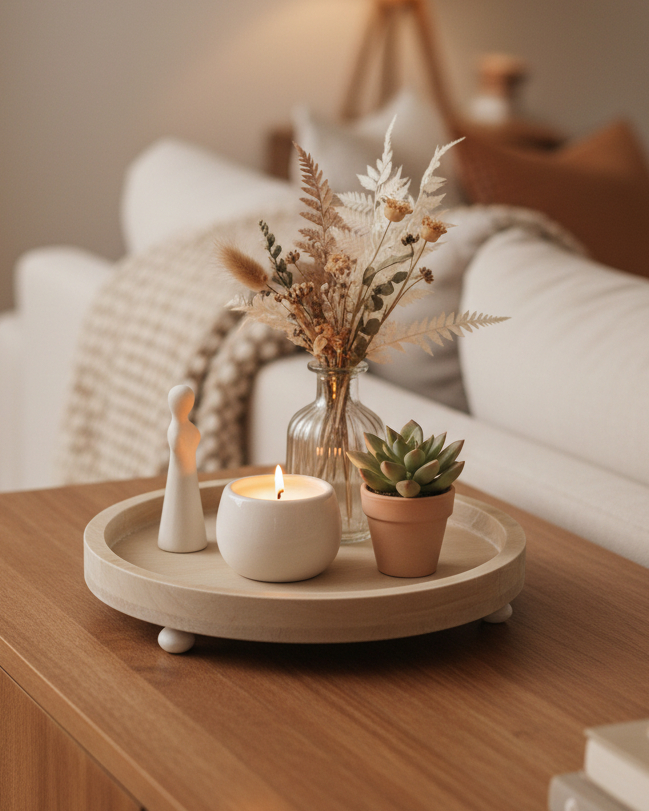 Natural Round Footed Wood Tray