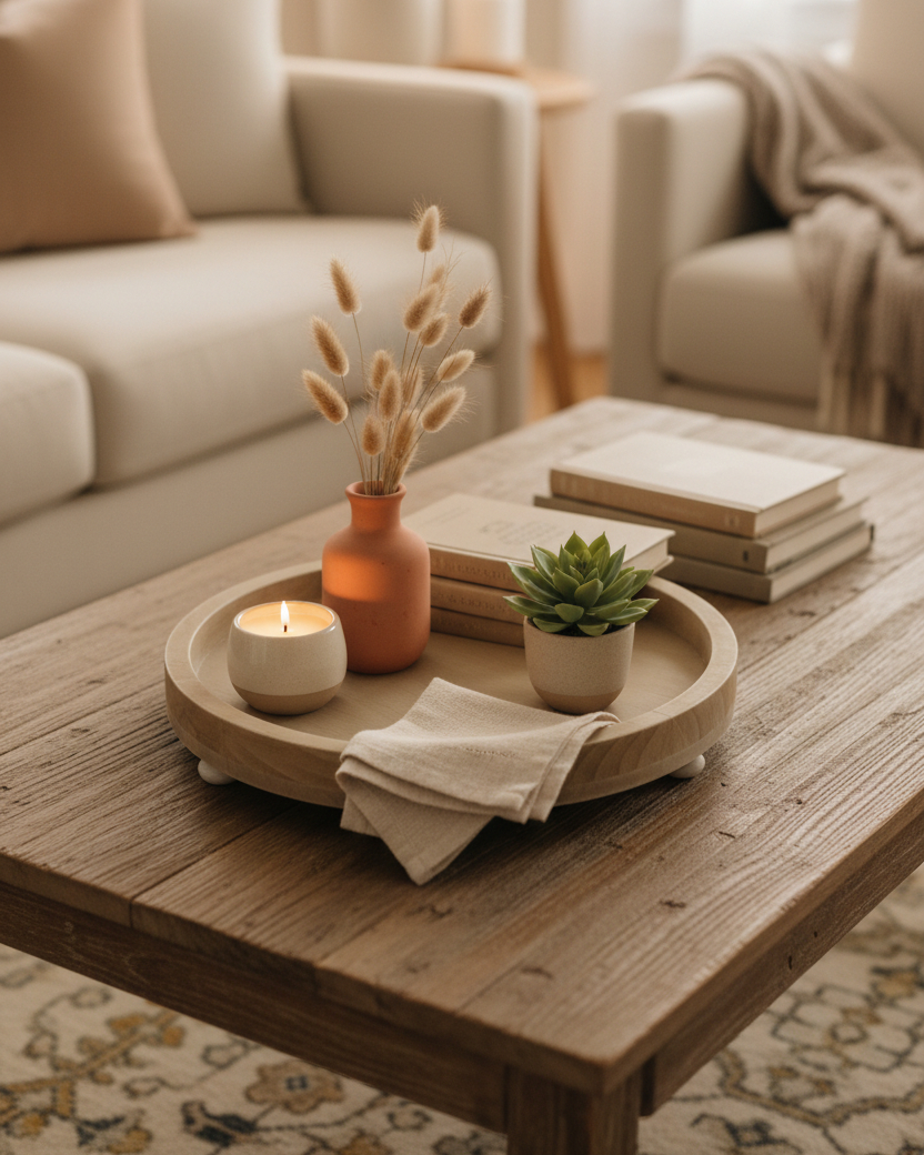 Natural Round Footed Wood Tray