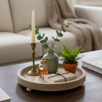 Natural Round Footed Wood Tray