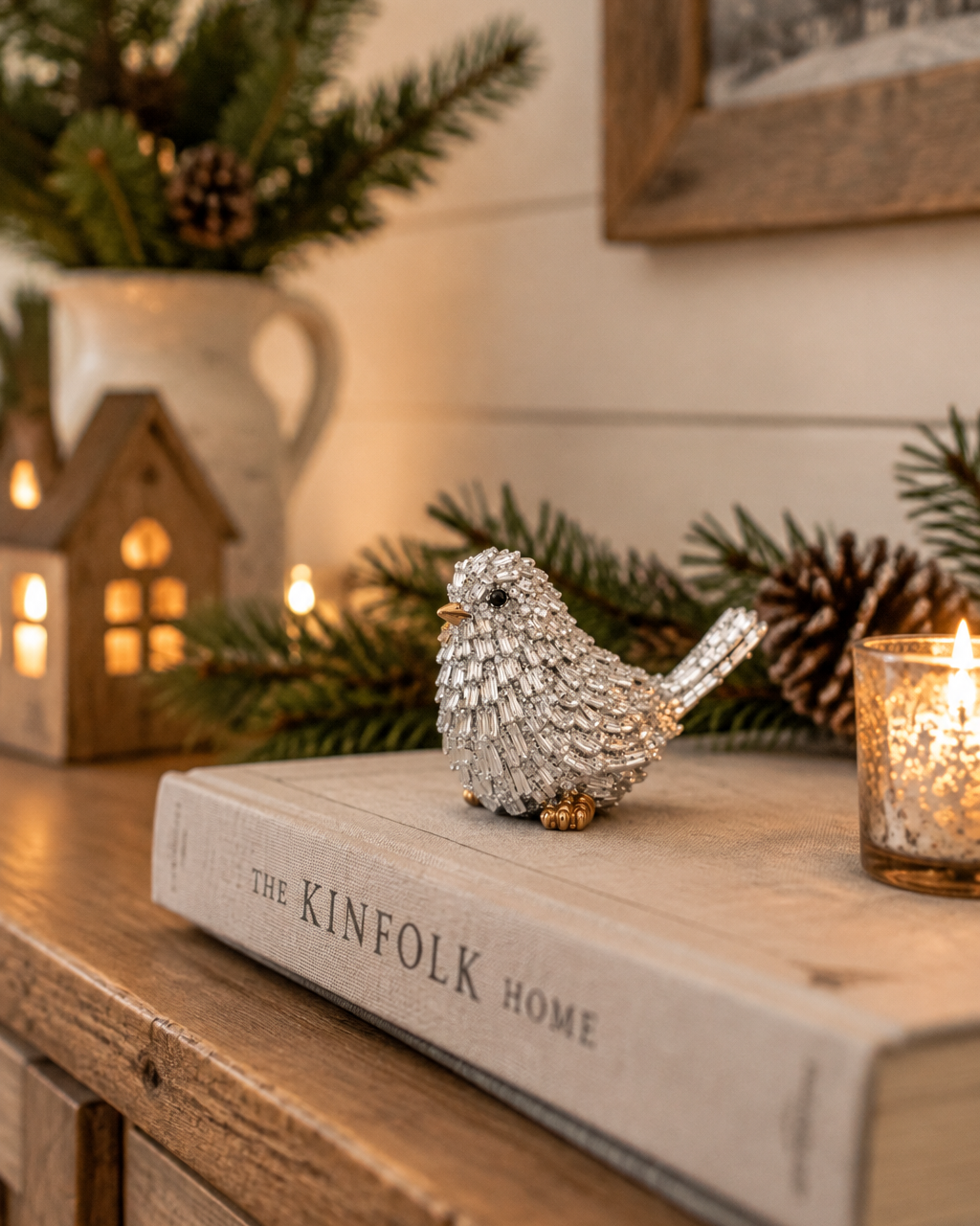Silver Glitter Resin Bird