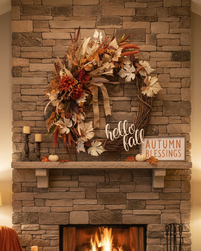 Hello Fall Maple and Mum Wreath 32”H