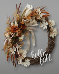 Hello Fall Maple and Mum Wreath 32”H