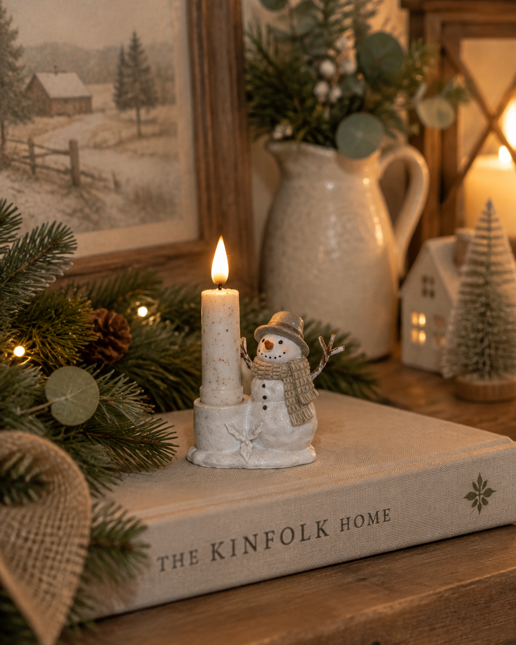 Rustic Snowfall Resin Snowman Taper Candle Holder