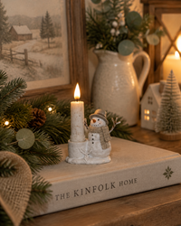 Rustic Snowfall Resin Snowman Taper Candle Holder