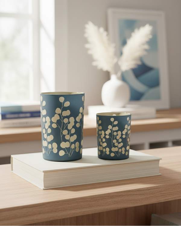 Blue Eucalyptus Glass Candle Holder