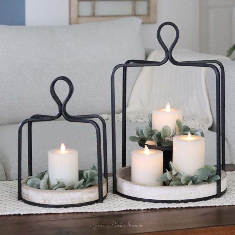 Wood and Iron Round Open Lantern