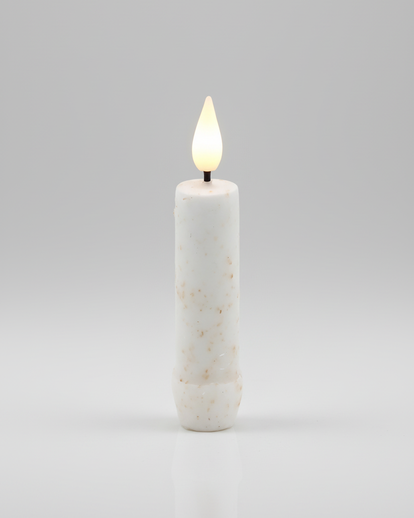 Short White Speckled LED Taper Candle 4.25"