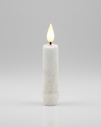 Short White Speckled LED Taper Candle 4.25"