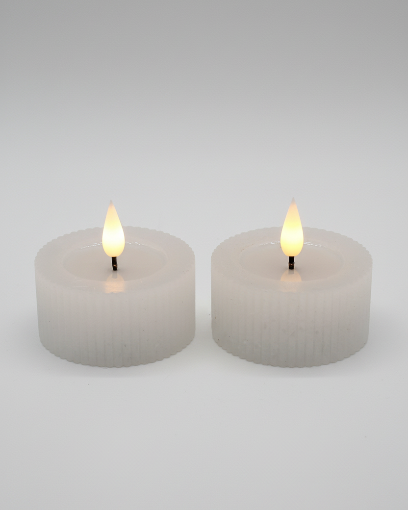 Ridged White Large Tealights LED Candle Set of 2