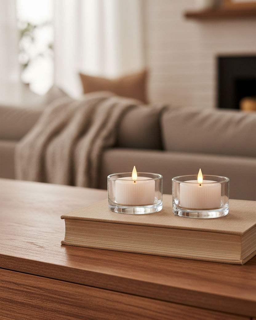 Ridged White Large Tealights LED Candle Set of 2