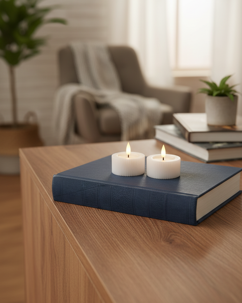 Ridged White Large Tealights LED Candle Set of 2