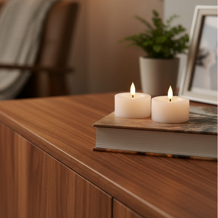 Ridged White Large Tealights LED Candle Set of 2