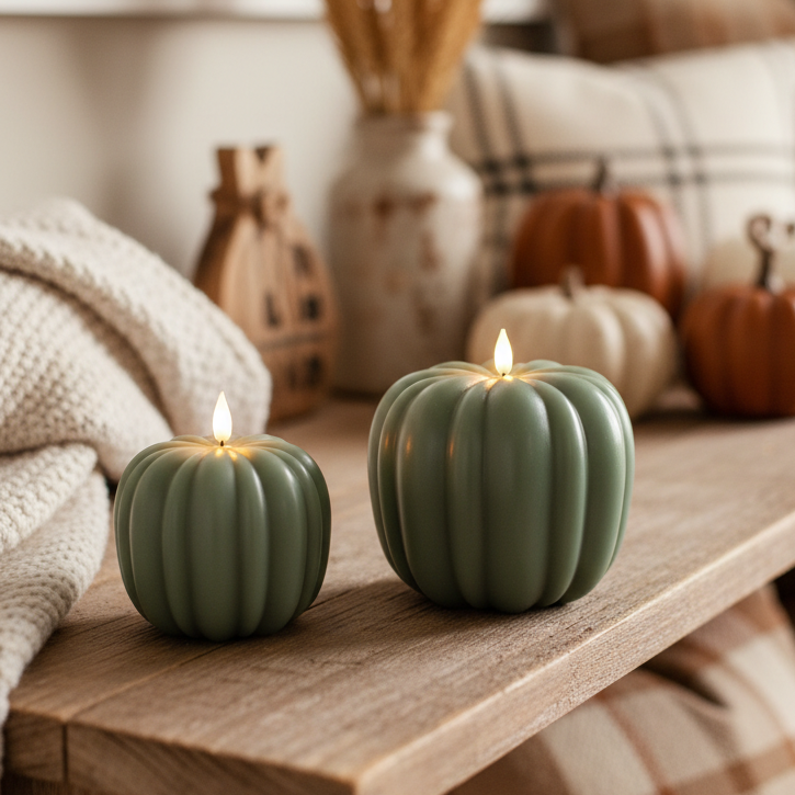 Green Pumpkin LED Candle