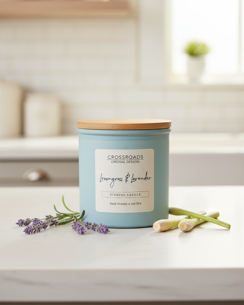 Crossroads Lemongrass & Lavender Coloured Glass Jar Candle 14oz