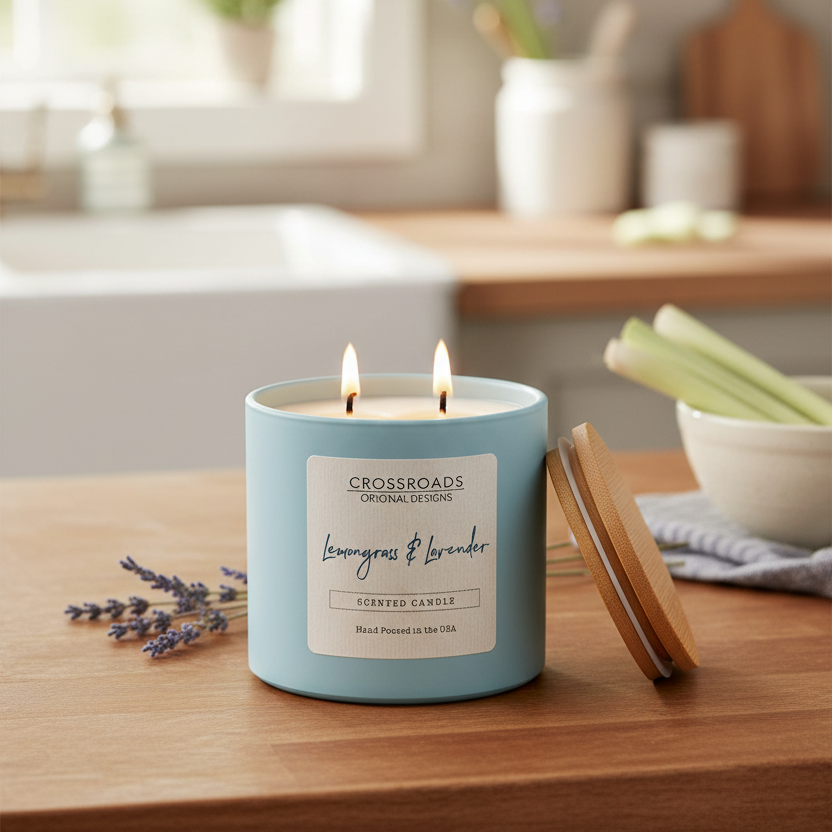 Crossroads Lemongrass & Lavender Coloured Glass Jar Candle 14oz