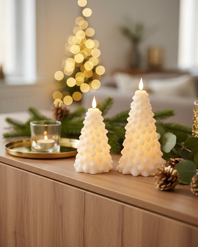 White LED Glitter Christmas Tree Candle