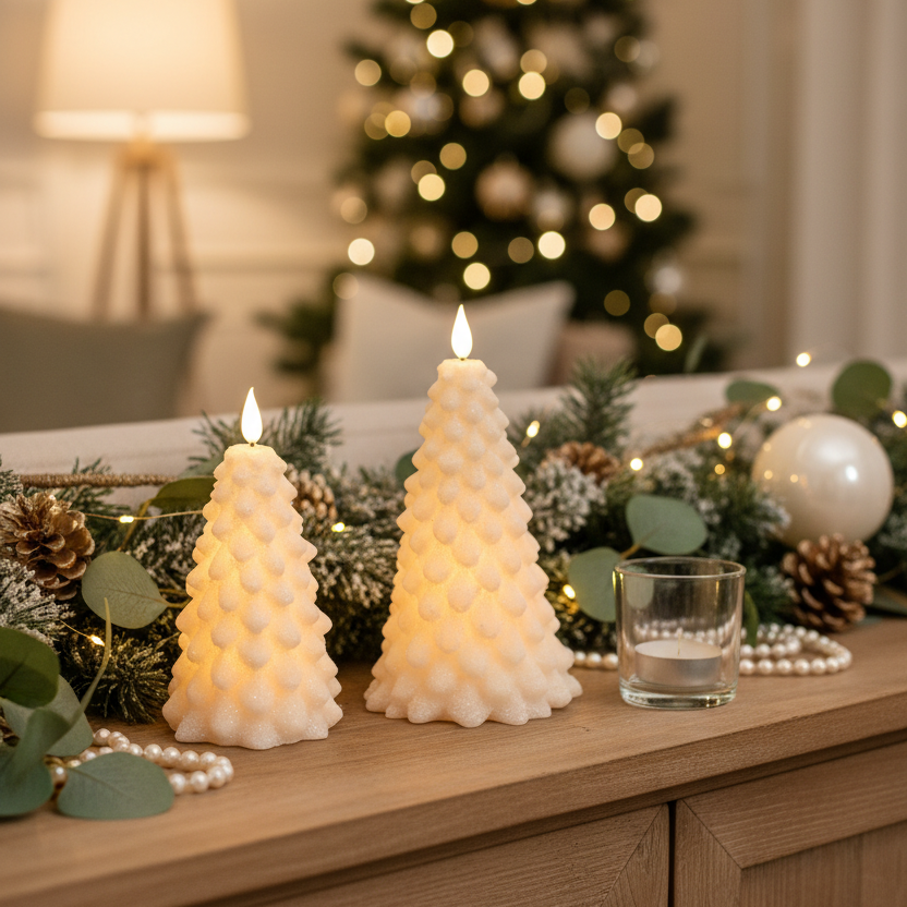 White LED Glitter Christmas Tree Candle