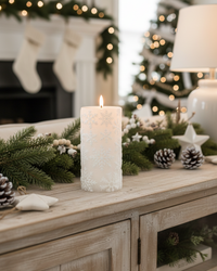 White Snowflake LED Pillar Candle