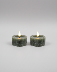 Ridged Green Large Tealights LED Candle Set of 2