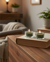 Ridged Green Large Tealights LED Candle Set of 2