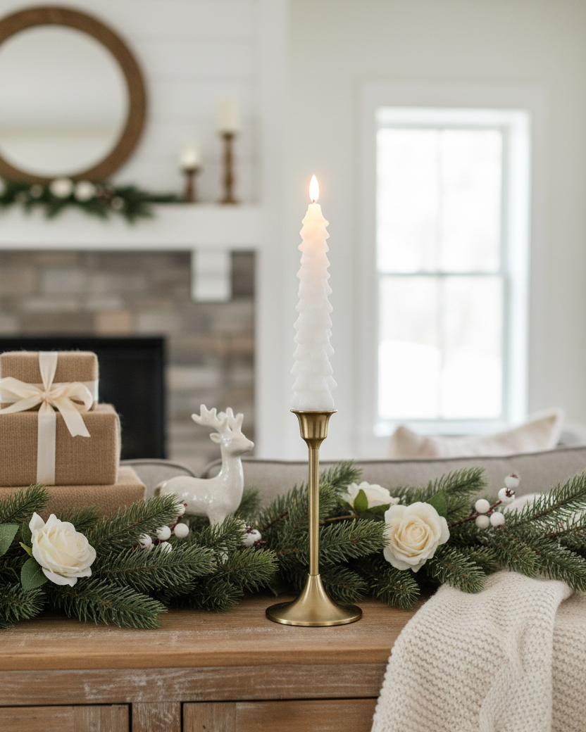 White LED Glitter Christmas Tree Taper Candle