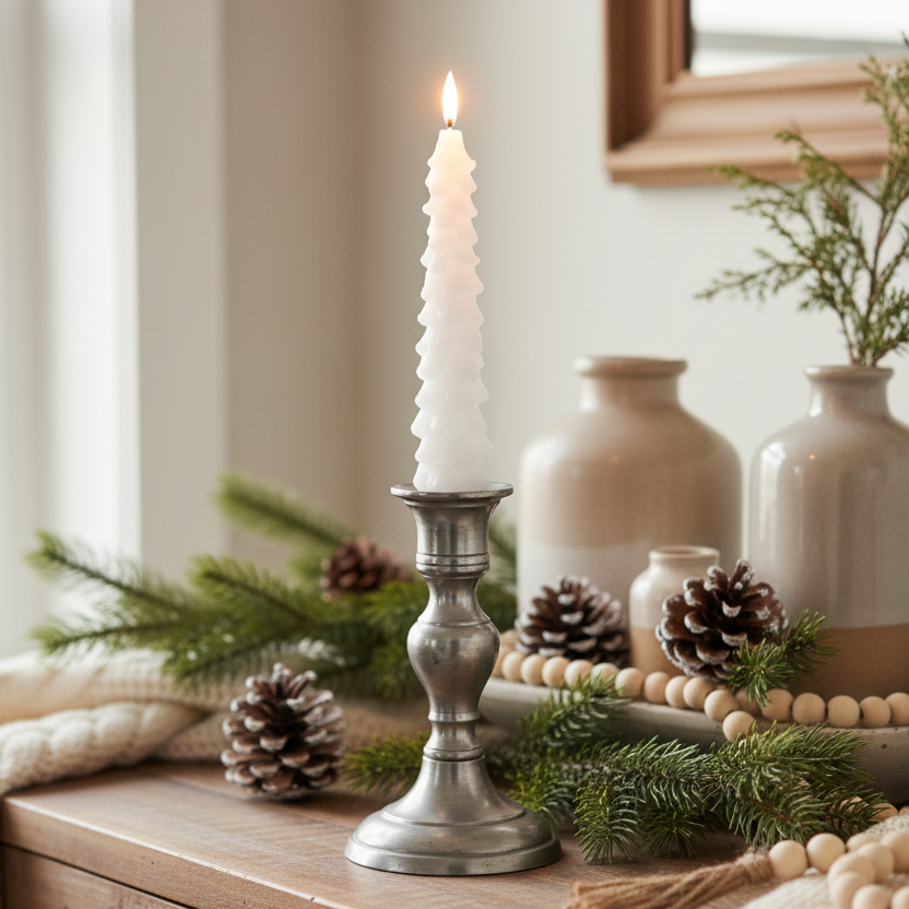 White LED Glitter Christmas Tree Taper Candle