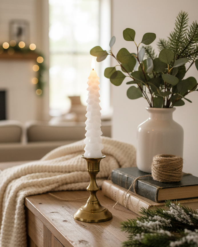 White LED Glitter Christmas Tree Taper Candle