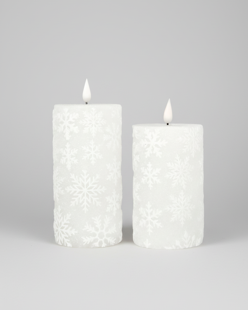 White Snowflake LED Pillar Candle