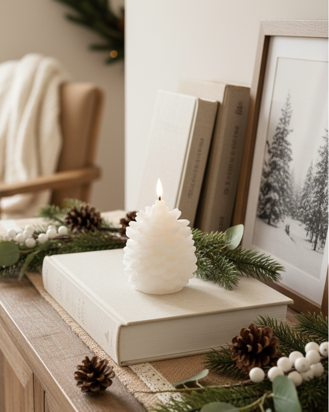 White Pinecone LED Candle