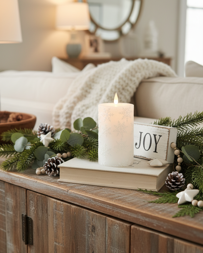 White Snowflake LED Pillar Candle