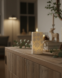 White Snowflake LED Pillar Candle